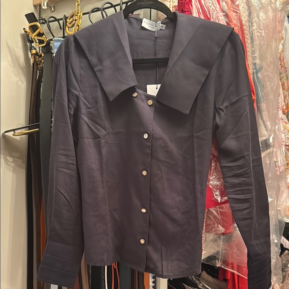 Sophisticated Button-Up Blouse Dark Navy